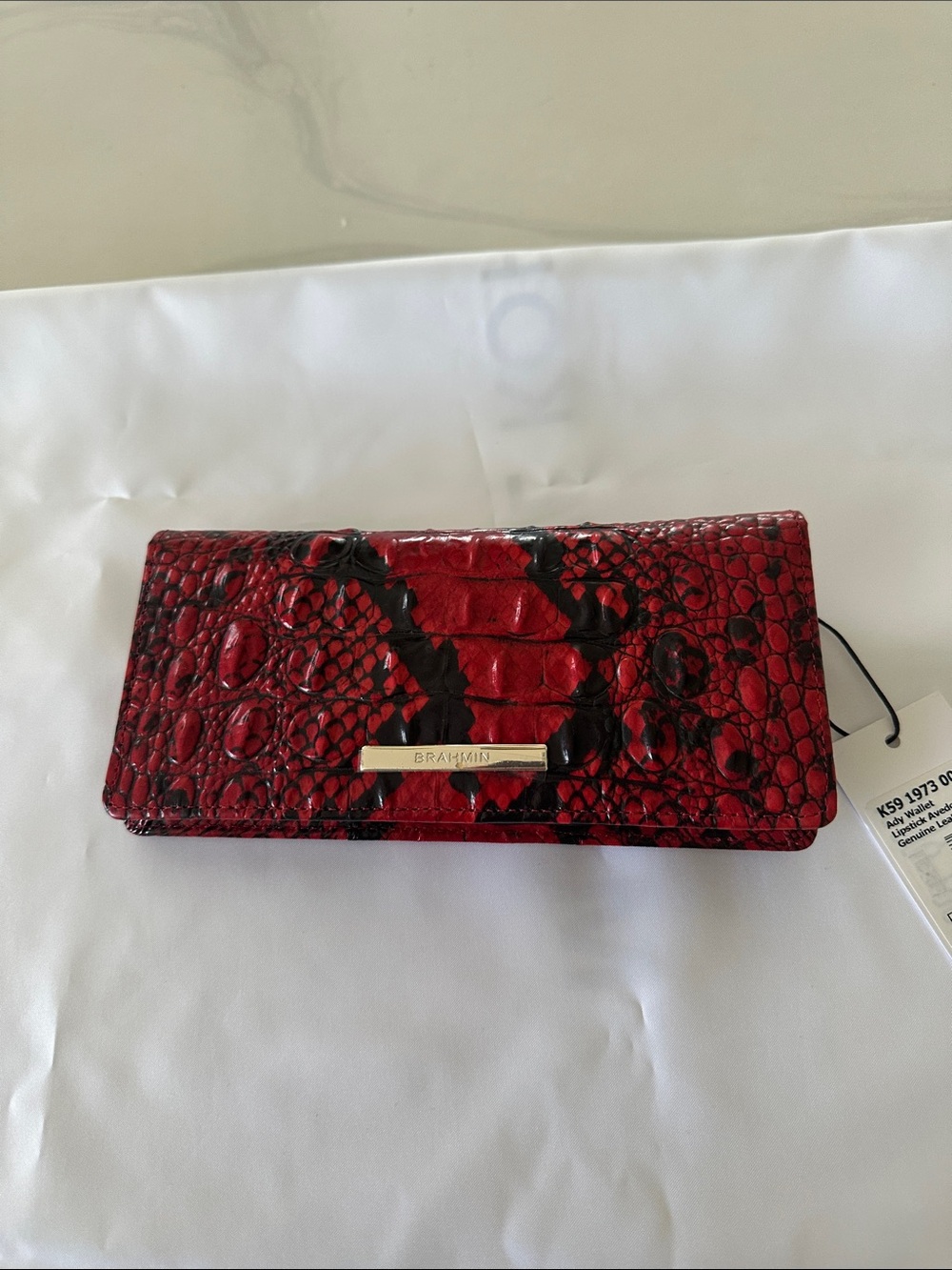Brahmin Red and Black Snake-Embossed Leather Wallet